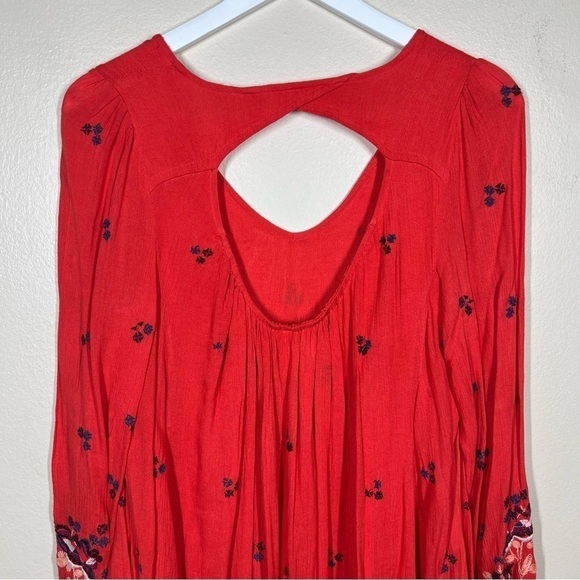 Free People Womens Oxford Red Embroidered Flowy Boho Dress Size Small - Picture 8 of 12
